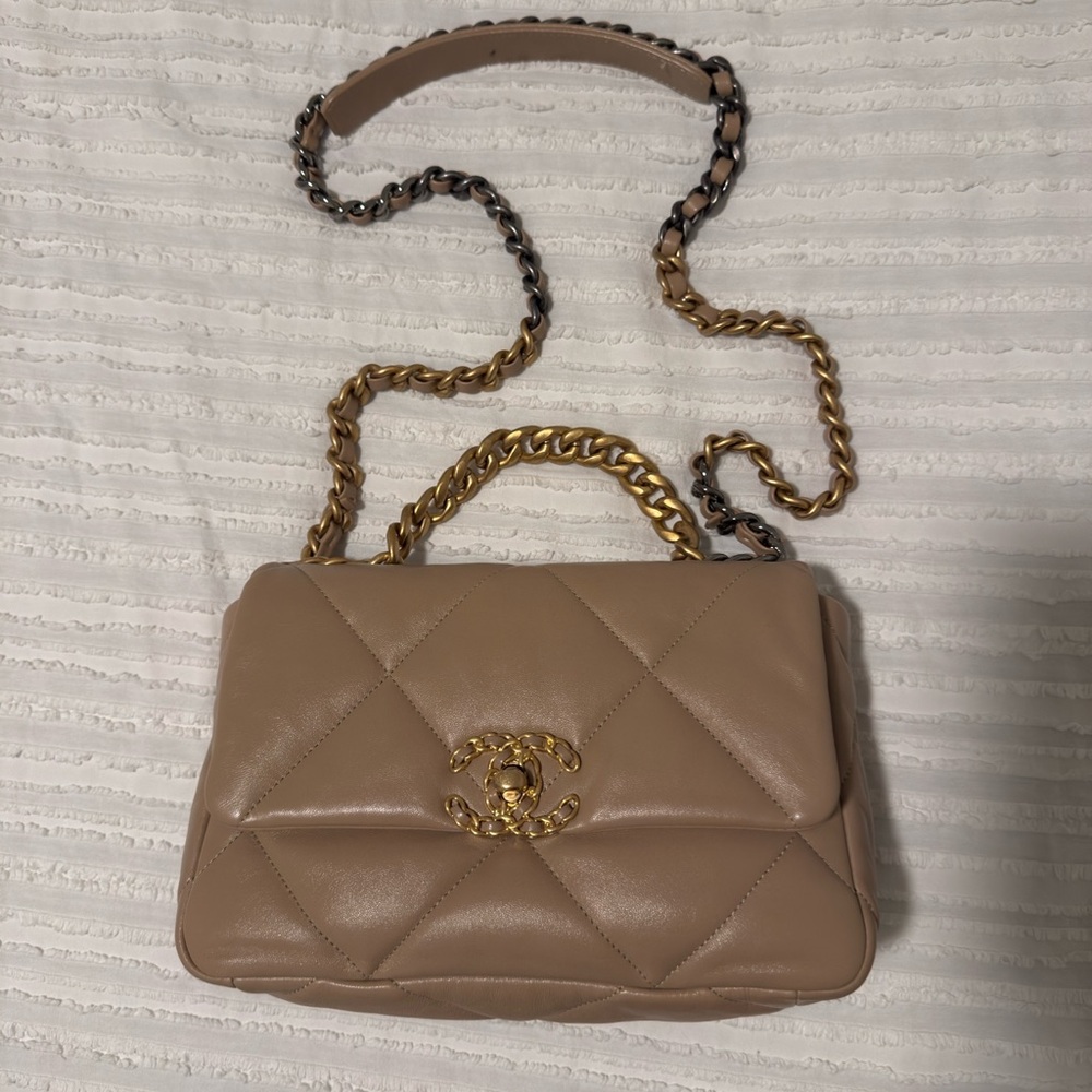 Chanel 19 Tan Quilted Leather Bag